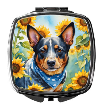 Australian Cattle Dog in Sunflowers Compact Decorative Travel Makeup Mirror product image at 