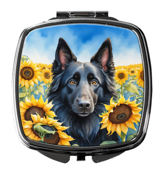 Belgian Sheepdog in Sunflowers Compact Decorative Travel Makeup Mirror product image at NuMercy