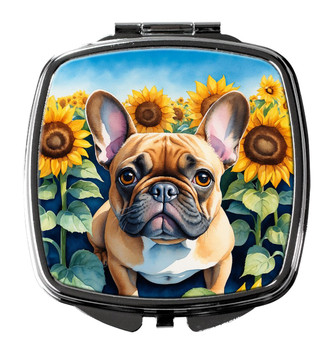 French Bulldog in Sunflowers Compact Decorative Travel Makeup Mirror DAC6081 product image at NuMercy
