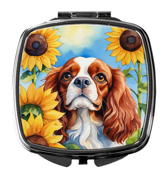 Cavalier Spaniel in Sunflowers Compact Decorative Travel Makeup Mirror DAC6047 product image at NuMercy