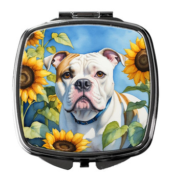 American Bulldog in Sunflowers Compact Decorative Travel Makeup Mirror product image at NuMercy