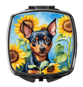Miniature Pinscher in Sunflowers Compact Decorative Travel Makeup Mirror product image at NuMercy