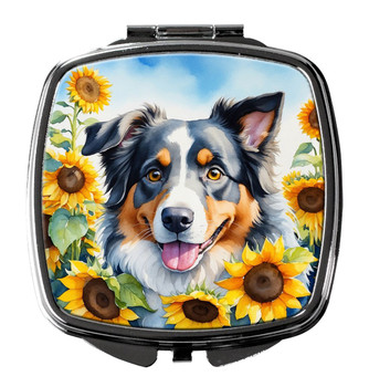 Australian Shepherd in Sunflowers Compact Decorative Travel Makeup Mirror product image at NuMercy