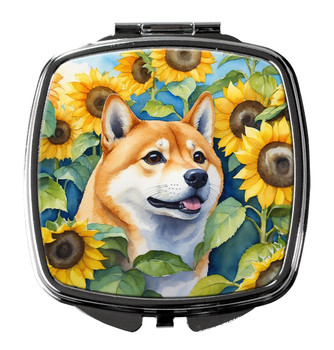 Shiba Inu in Sunflowers Compact Decorative Travel Makeup Mirror product image at NuMercy