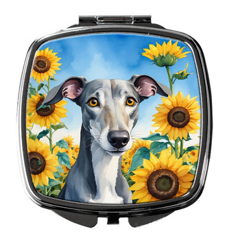 Greyhound in Sunflowers Compact Decorative Travel Makeup Mirror DAC6096 product image at NuMercy
