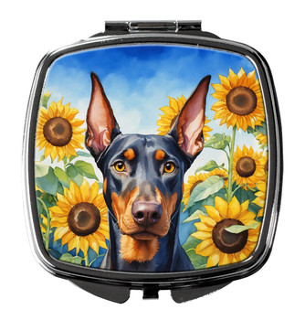 Doberman Pinscher in Sunflowers Compact Decorative Travel Makeup Mirror product image at NuMercy