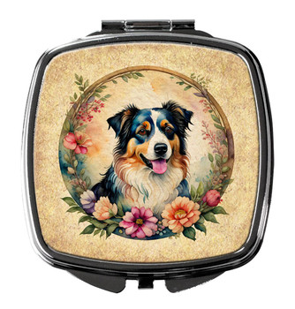 Australian Shepherd and Flowers Compact Decorative Travel Makeup Mirror product image at NuMercy