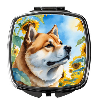 Akita in Sunflowers Compact Decorative Travel Makeup Mirror product image at NuMercy