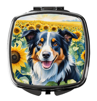 Border Collie in Sunflowers Compact Decorative Travel Makeup Mirror DAC6032 product image at NuMercy