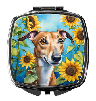 Greyhound in Sunflowers Compact Decorative Travel Makeup Mirror DAC6095 product image at NuMercy