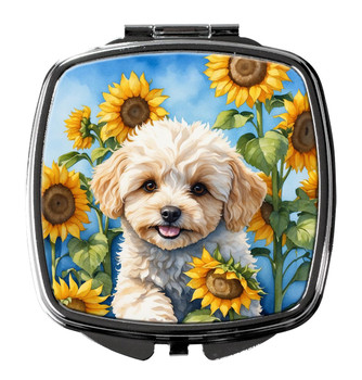 Maltipoo in Sunflowers Compact Decorative Travel Makeup Mirror product image at NuMercy