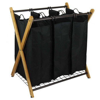 Oceanstar X-Frame Bamboo 3-Bag Laundry Sorter product image at NuMercy