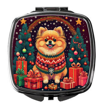 Pomeranian Christmas Compact Decorative Travel Makeup Mirror product image at NuMercy
