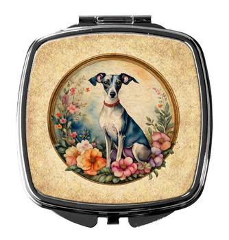 Italian Greyhound and Flowers Compact Decorative Travel Makeup Mirror product image at NuMercy