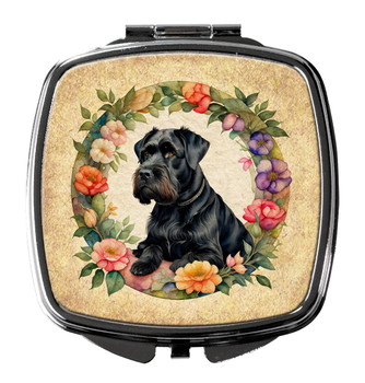 Giant Schnauzer and Flowers Compact Decorative Travel Makeup Mirror product image at NuMercy
