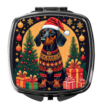 Black and Tan Dachshund Christmas Compact Decorative Travel Makeup Mirror product image at NuMercy