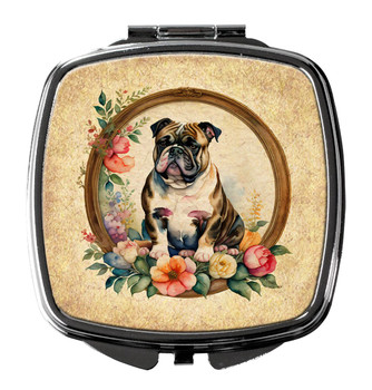 English Bulldog and Flowers Compact Decorative Travel Makeup Mirror DAC2106 product image at NuMercy