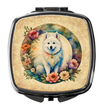 American Eskimo and Flowers Compact Decorative Travel Makeup Mirror product image at NuMercy