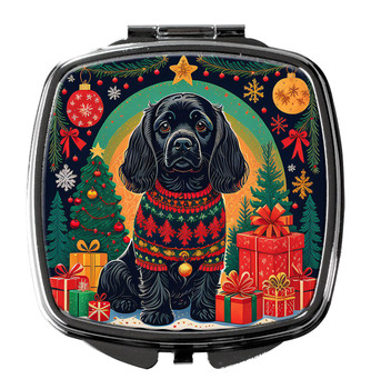 Black Cocker Spaniel Christmas Compact Decorative Travel Makeup Mirror product image at NuMercy