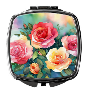 Oklahoma Roses in Watercolor Compact Decorative Travel Makeup Mirror DAC1701 product image at NuMercy