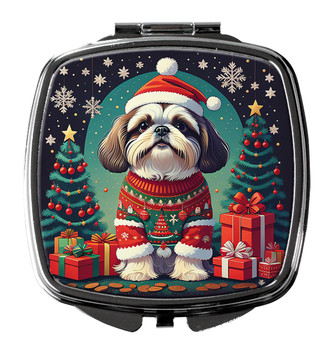 Shih Tzu Christmas Compact Decorative Travel Makeup Mirror product image at NuMercy