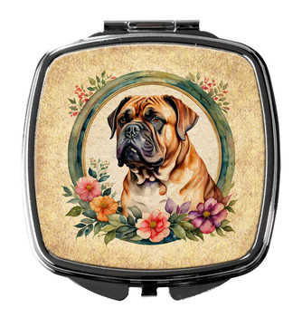 Dogue de Bordeaux and Flowers Compact Decorative Travel Makeup Mirror product image at NuMercy