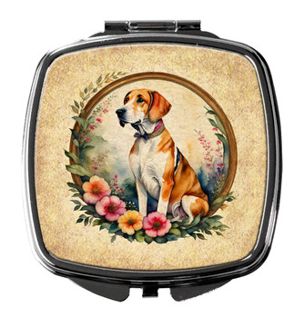 English Foxhound and Flowers Compact Decorative Travel Makeup Mirror product image at NuMercy