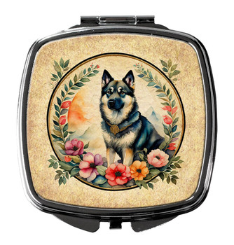 Norwegian Elkhound and Flowers Compact Decorative Travel Makeup Mirror product image at NuMercy