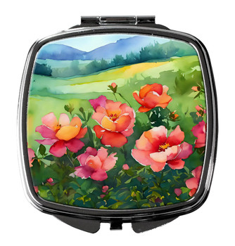 Iowa Wild Prairie Roses in Watercolor Compact Decorative Travel Makeup Mirror DAC1652 product image at NuMercy
