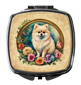 Pomeranian and Flowers Compact Decorative Travel Makeup Mirror DAC2183 product image at NuMercy