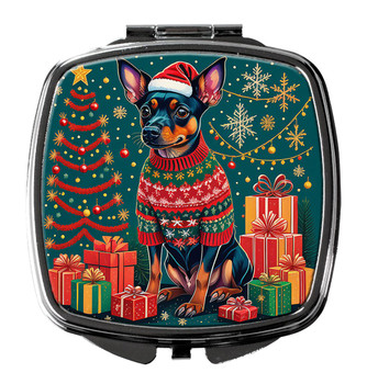 Miniature Pinscher Christmas Compact Decorative Travel Makeup Mirror product image at NuMercy