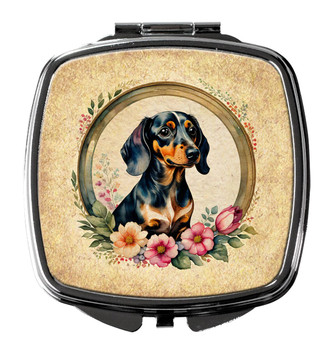Dachshund and Flowers Compact Decorative Travel Makeup Mirror DAC2125 product image at NuMercy