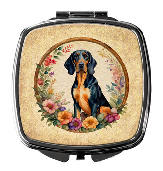 Coonhound and Flowers Compact Decorative Travel Makeup Mirror product image at NuMercy