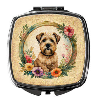 Wheaten Terrier and Flowers Compact Decorative Travel Makeup Mirror product image at NuMercy