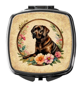 Chocolate Labrador Retriever and Flowers Compact Decorative Travel Makeup Mirror product image at NuMercy