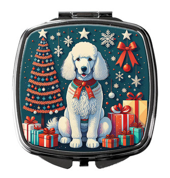 White Poodle Christmas Compact Decorative Travel Makeup Mirror product image at NuMercy