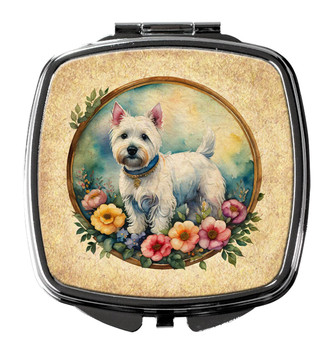Westie and Flowers Compact Decorative Travel Makeup Mirror product image at NuMercy