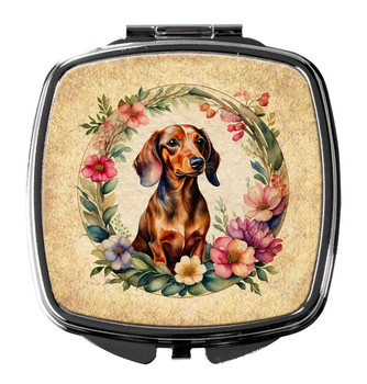 Dachshund and Flowers Compact Decorative Travel Makeup Mirror DAC2126 product image at NuMercy