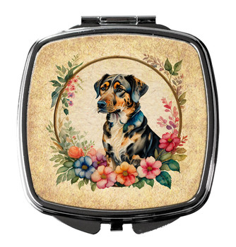 Catahoula Leopard Dog and Flowers Compact Decorative Travel Makeup Mirror product image at NuMercy