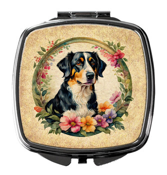 Appenzeller Sennenhund and Flowers Compact Decorative Travel Makeup Mirror product image at NuMercy