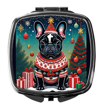 Black French Bulldog Christmas Compact Decorative Travel Makeup Mirror product image at NuMercy