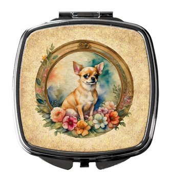 Chihuahua and Flowers Compact Decorative Travel Makeup Mirror DAC2116 product image at NuMercy
