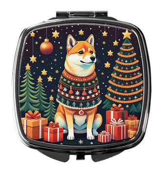 Shiba Inu Christmas Compact Decorative Travel Makeup Mirror product image at NuMercy