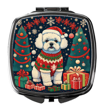 Bichon Frise Christmas Compact Decorative Travel Makeup Mirror product image at NuMercy