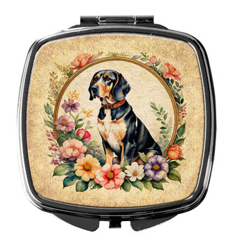 American English Coonhound and Flowers Compact Decorative Travel Makeup Mirror product image at NuMercy
