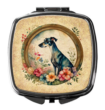 Greyhound and Flowers Compact Decorative Travel Makeup Mirror product image at NuMercy