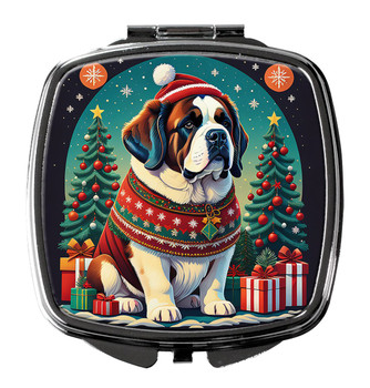Saint Bernard Christmas Compact Decorative Travel Makeup Mirror product image at NuMercy