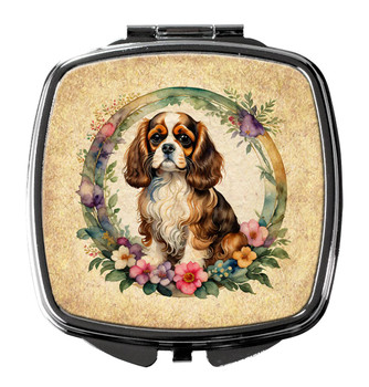 Cavalier Spaniel and Flowers Compact Decorative Travel Makeup Mirror product image at NuMercy