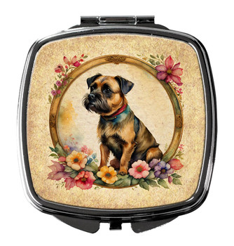 Border Terrier and Flowers Compact Decorative Travel Makeup Mirror product image at NuMercy
