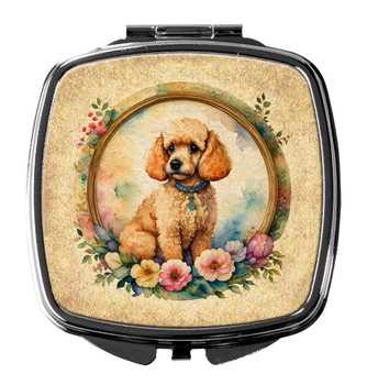 Poodle and Flowers Compact Decorative Travel Makeup Mirror product image at NuMercy